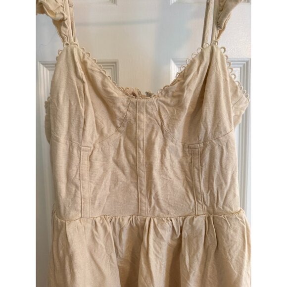 Francesca's Connie Ruffle Strap Corset Top Linen Cream Mini Dress Size M Medium - Picture 6 of 8
